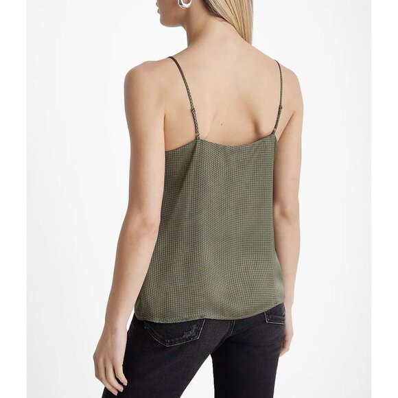 Express Women's Satin Downtown Cami Size XS Green V-Neck Ruffle Front NWT $48 - Picture 3 of 16